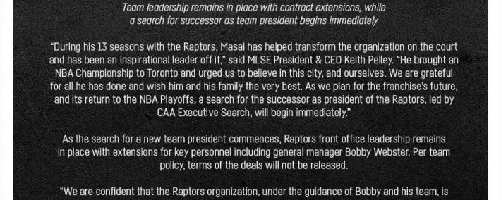 虎扑官网-分道敭(yáng)镳！多伦多猛龙总冠军功臣正式离队