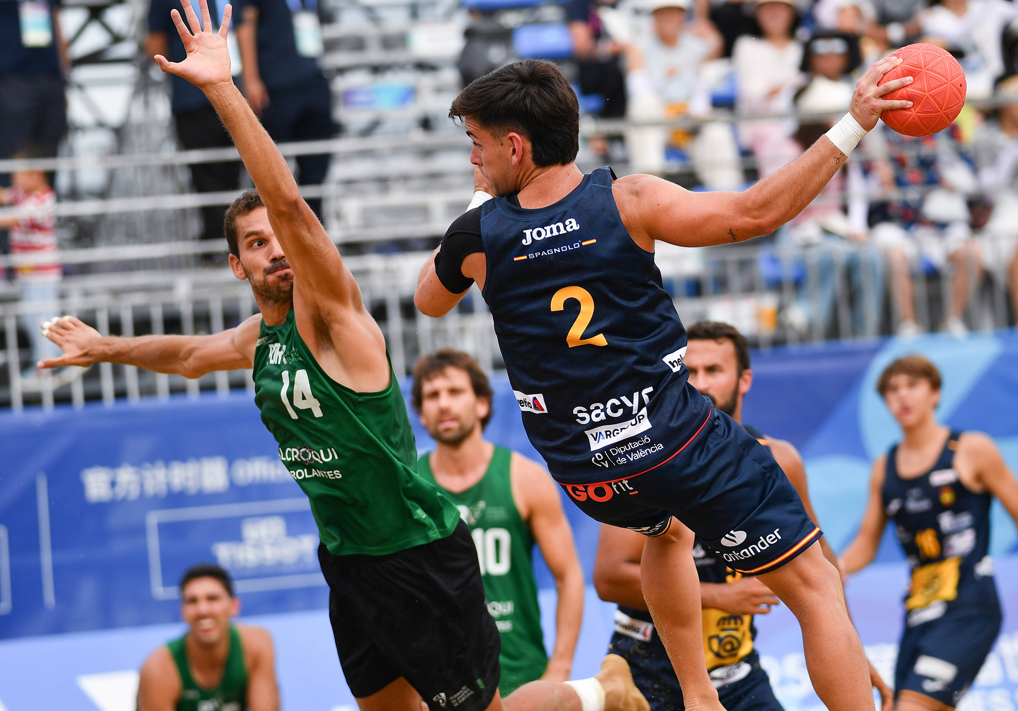 (成都世运會(huì))沙滩手球——男子半决赛:葡萄牙(yá)队胜西班牙(yá)队