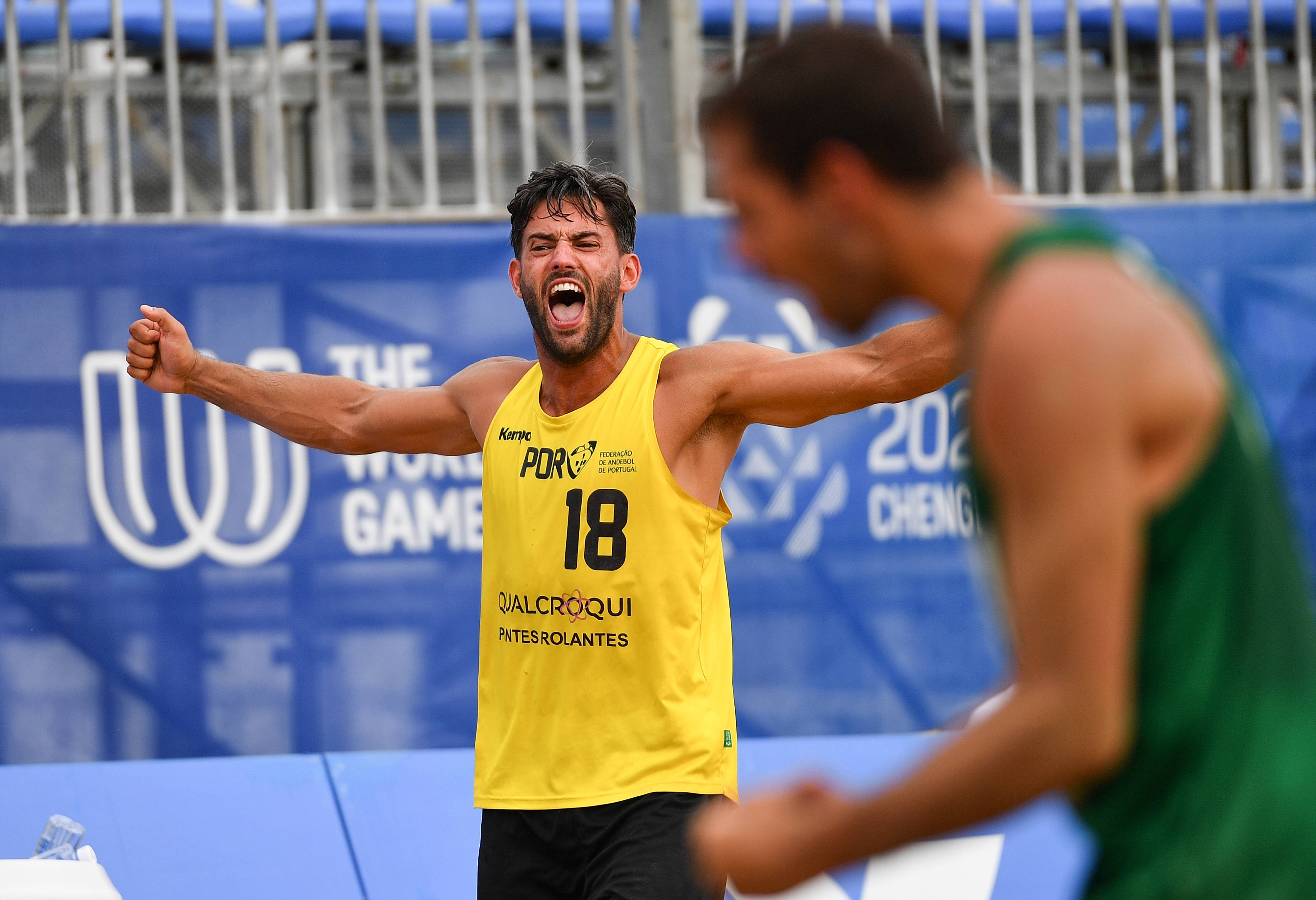 (成都世运會(huì))沙滩手球——男子半决赛:葡萄牙(yá)队胜西班牙(yá)队