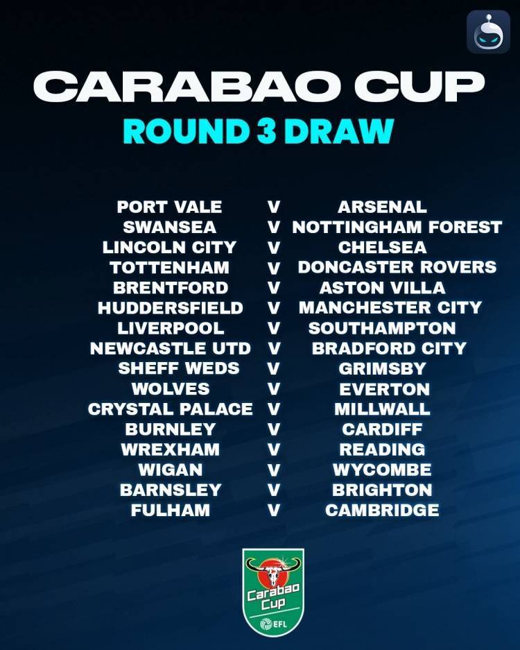 虎扑中国-英格兰联赛杯第三轮抽签结果揭晓,利物浦将对阵南安普顿